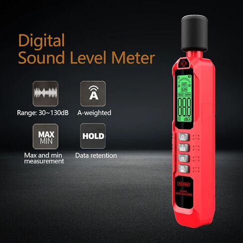 Noise Decibel Meter, Decibel Meter, Digital Sound Level Meter, 30dB to 130dB Audio Noise Measurement Equipment, LCD Backlight Display, MAX/MIN Data Retention, Automatic Power-Off in Saudi Arabia