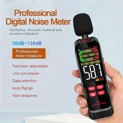 Digital Sound Level Meter, 30-130dB Decibel Meter with Backlit LCD, High Precision Noise Detector for Home, Office, Factory, Construction & Daily Use in Saudi Arabia