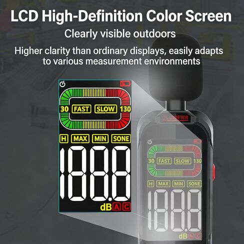 Digital Sound Level Meter, 30-130dB Decibel Meter with Backlit LCD, High Precision Noise Detector for Home, Office, Factory, Construction & Daily Use in Saudi Arabia