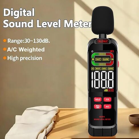 Digital Sound Level Meter, 30-130dB Decibel Meter with Backlit LCD, High Precision Noise Detector for Home, Office, Factory, Construction & Daily Use in Saudi Arabia