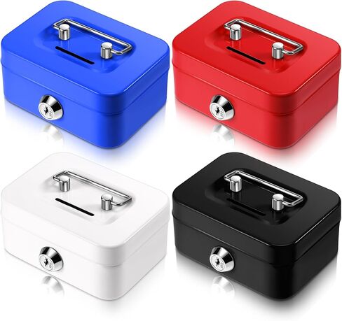 TANDEFIO 4 قطع أموال مربع نقدي مربع مع قفل وفوول منظم الصلب Piggy Bank Metal Coin Gifts لعيد الميلاد العام الجديد ، بدون صينية المال (أسود ، أخضر ، رمادي ، وردي) in Kuwait