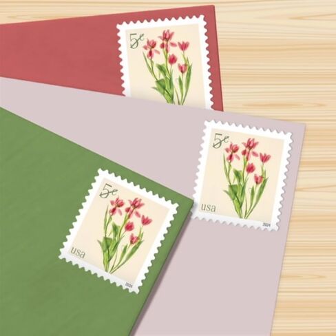 Red Tulips 2024 5-Cent (Sheet of 20) Five-Cent Denominated Mail-use Additional Postage Stamps in Kuwait