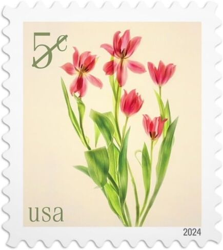 Red Tulips 2024 5-Cent (Sheet of 20) Five-Cent Denominated Mail-use Additional Postage Stamps in Kuwait