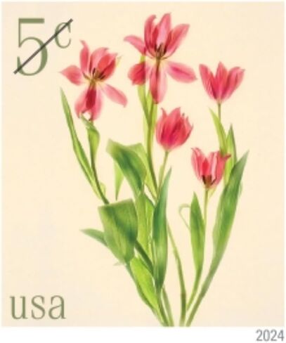 Red Tulips 2024 5-Cent (Sheet of 20) Five-Cent Denominated Mail-use Additional Postage Stamps in Kuwait