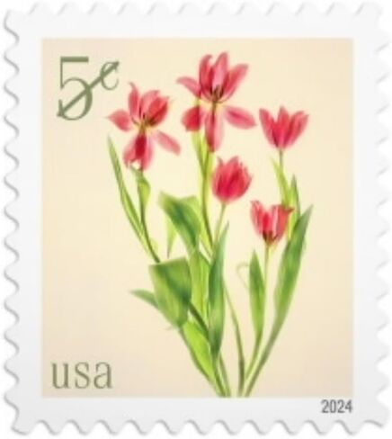 Red Tulips 2024 5-Cent (Sheet of 20) Five-Cent Denominated Mail-use Additional Postage Stamps in Kuwait