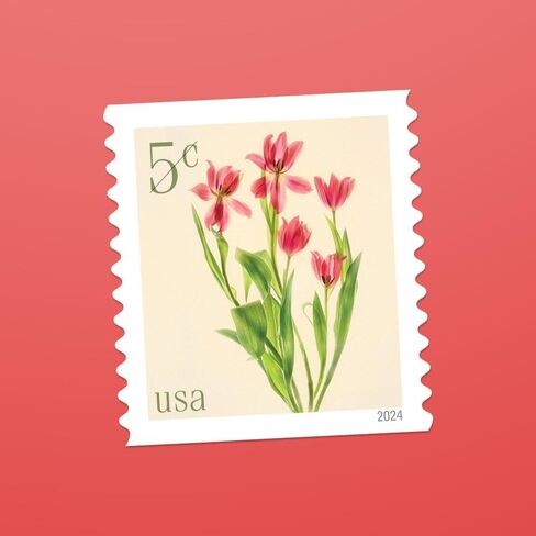 Red Tulips 2024 5-Cent (Sheet of 20) Five-Cent Denominated Mail-use Additional Postage Stamps in Kuwait