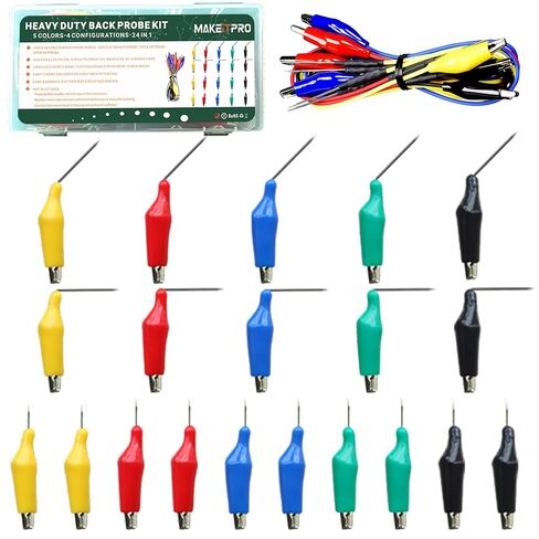 24 in 1 Heavy Duty Electrical Back Probe Kit | 4 PCS Extended Back Probe Wires | 20 PCS Alligator Clip to Back Probe Needle in Kuwait