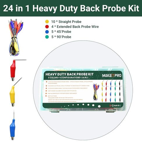 24 in 1 Heavy Duty Electrical Back Probe Kit | 4 PCS Extended Back Probe Wires | 20 PCS Alligator Clip to Back Probe Needle in Kuwait