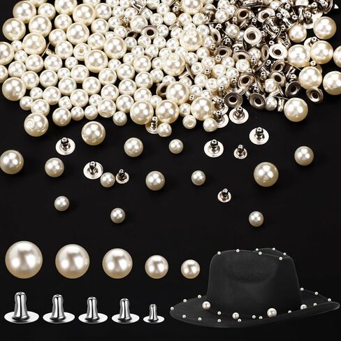400 Pearls for Clothing Decoration Mix Size Include 200 Rivets for Fabric and 200 Faux Pearls Jean Decor Leather Hat Shoe Clothes Bag Skirt Bridal Veil DIY Accessories, Tool Fix(6mm, 8mm, 10mm) in Kuwait