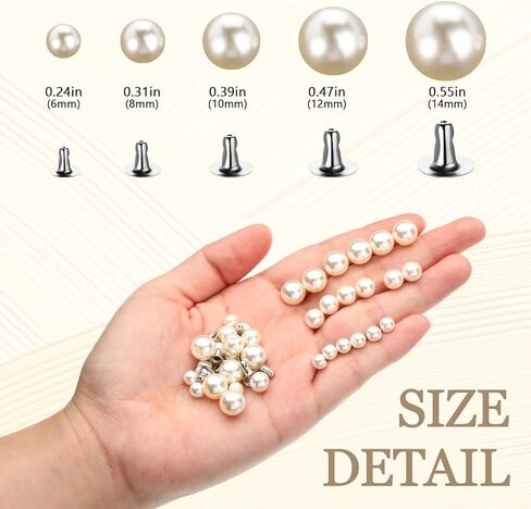 400 Pearls for Clothing Decoration Mix Size Include 200 Rivets for Fabric and 200 Faux Pearls Jean Decor Leather Hat Shoe Clothes Bag Skirt Bridal Veil DIY Accessories, Tool Fix(6mm, 8mm, 10mm) in Kuwait