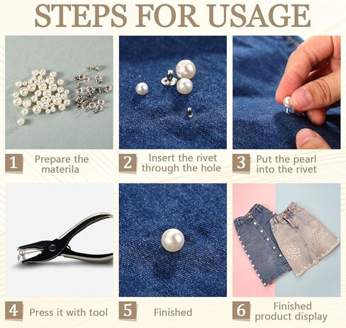 400 Pearls for Clothing Decoration Mix Size Include 200 Rivets for Fabric and 200 Faux Pearls Jean Decor Leather Hat Shoe Clothes Bag Skirt Bridal Veil DIY Accessories, Tool Fix(6mm, 8mm, 10mm) in Kuwait