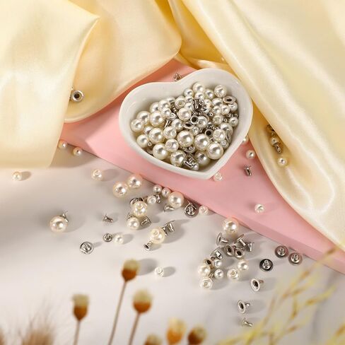 400 Pearls for Clothing Decoration Mix Size Include 200 Rivets for Fabric and 200 Faux Pearls Jean Decor Leather Hat Shoe Clothes Bag Skirt Bridal Veil DIY Accessories, Tool Fix(6mm, 8mm, 10mm) in Kuwait