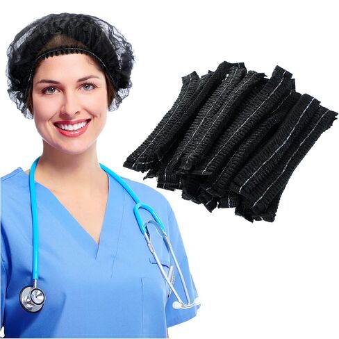 Handepo 500 قطعة من شبكات الشعر للاستعمال مرة واحدة، شبكات شعر سوداء كبيرة مقاس 21 بوصة غير مرئية غير منسوجة، غطاء رأس منتفخ للعاملين في خدمات الطعام والنساء والرجال والممرضات والمختبرات (أسود) in Saudi Arabia