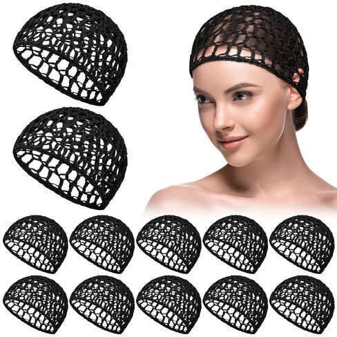 Geyoga 24 Pcs Mesh Hair Net Rayon Knit Crochet Hair Net Black Hairnet Reusable Short Women Hairnet Wrap for Women Sleeping in Kuwait