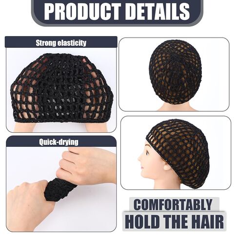 Geyoga 24 Pcs Mesh Hair Net Rayon Knit Crochet Hair Net Black Hairnet Reusable Short Women Hairnet Wrap for Women Sleeping in Kuwait