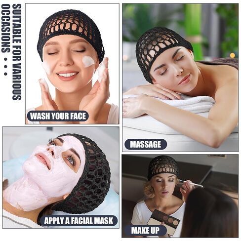 Geyoga 24 Pcs Mesh Hair Net Rayon Knit Crochet Hair Net Black Hairnet Reusable Short Women Hairnet Wrap for Women Sleeping in Kuwait