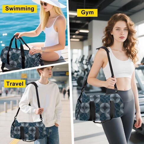 Muted Blue Lattice Foldable Mens Gym Bag Oxford Tote Bags Adjustable Shoulder Strap, Convertible Carry Backpack Girly Gym Bag For Dance Boxing Backpack in Kuwait