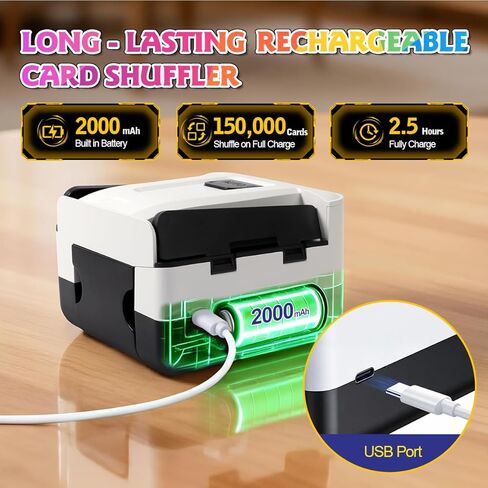 Automatic Card Shuffer 2 Decks, 2000mAh Electric Playing Card Shuffer Machine, Low Noise Portable Deck Shuffer for Poker, Blackjack, UNO, Skip-Bo, Phase 10, Perfect for Home Party Card Games in Saudi Arabia
