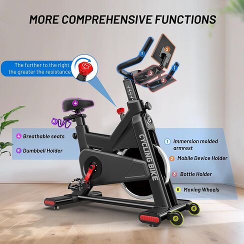 Indoor Exercise Bike, Stationary Bike for Home Cardio with Comfortable Seat Cushion, Adjustable Seat Handle, iPad Holder & 350 lbs Weight Capacity in Kuwait