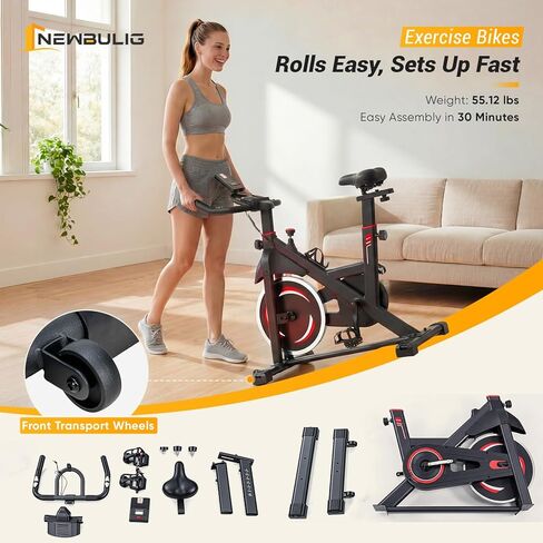 دراجة تمرين نيوبوليج مع التطبيق، دراجات ثابتة للمنزل، دراجة تمرين للبالغين وكبار السن، آلة دورة، ارتفاع قابل للتعديل ومقاومة، ضوضاء منخفضة، سعة وزن 265 رطل، سهلة التجميع in Kuwait