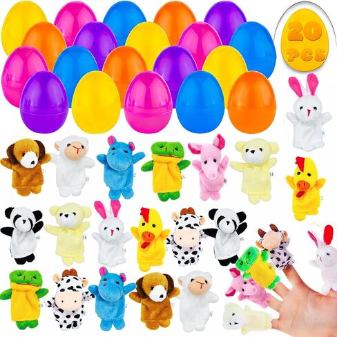 20Packs Colorful Easter Eggs Filled with Mini Animals Finger Puppets Set, Assorted Animals Plush Toys for Kids Easter Egg Hunt Easter Basket Stuffers Filler Classroom Prize in Kuwait