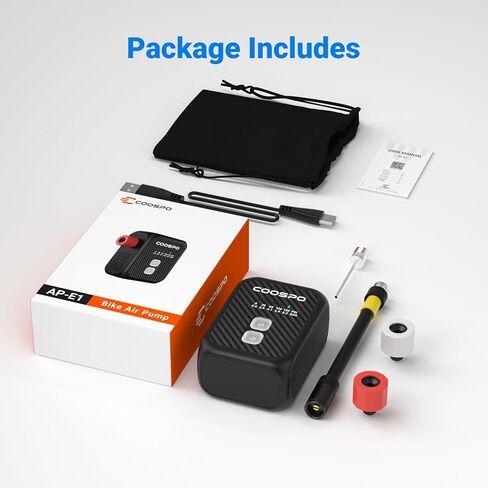 CooSpo Mini Electric Bike Pump, Max 120 PSI, Multiple Presets Available, Auto Shut-Off Air Pump with Presta/Schrader Valves for All Bicycles, Ball, Car Accessories in Kuwait
