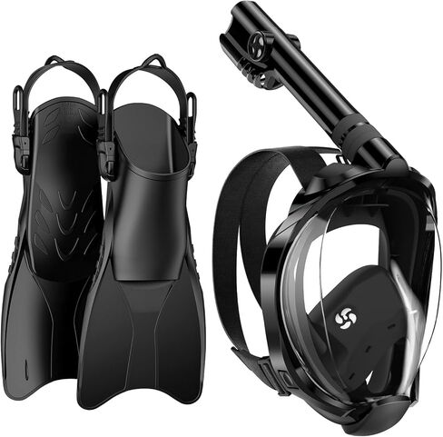 WSTOO Mask Fins Snorkel Set,Snorkeling Gear for Adults,Full Face Snorkel Mask & Adjustable Swim Fins,Dry Top System Anti-Fog Anti-Leak in Saudi Arabia