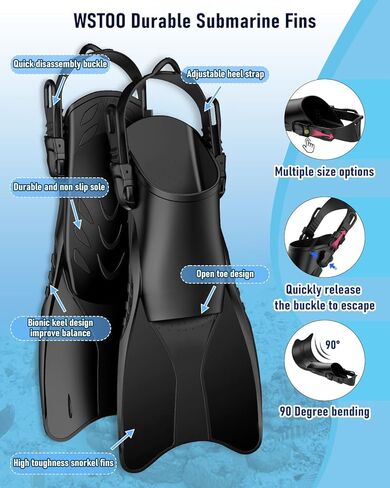 WSTOO Mask Fins Snorkel Set,Snorkeling Gear for Adults,Full Face Snorkel Mask & Adjustable Swim Fins,Dry Top System Anti-Fog Anti-Leak in Saudi Arabia