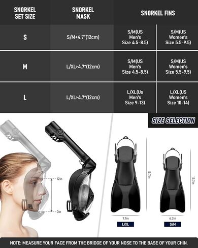 WSTOO Mask Fins Snorkel Set,Snorkeling Gear for Adults,Full Face Snorkel Mask & Adjustable Swim Fins,Dry Top System Anti-Fog Anti-Leak in Saudi Arabia