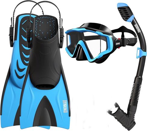 Aegend Snorkeling Gear for Kids Youth - Anti-Fog Diving Mask, Adjustable Fins & Dry Snorkel, Full Snorkel Kit for Snorkeling, Diving, Scuba Diving & Swimming in Saudi Arabia