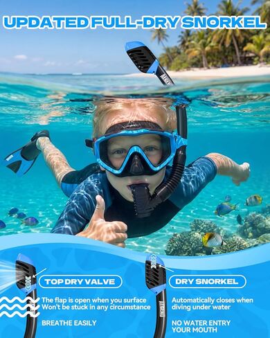 Aegend Snorkeling Gear for Kids Youth - Anti-Fog Diving Mask, Adjustable Fins & Dry Snorkel, Full Snorkel Kit for Snorkeling, Diving, Scuba Diving & Swimming in Saudi Arabia