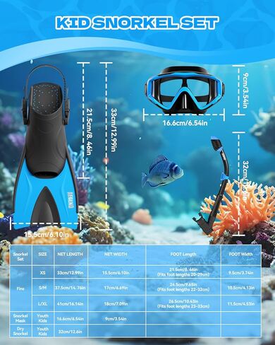 Aegend Snorkeling Gear for Kids Youth - Anti-Fog Diving Mask, Adjustable Fins & Dry Snorkel, Full Snorkel Kit for Snorkeling, Diving, Scuba Diving & Swimming in Saudi Arabia