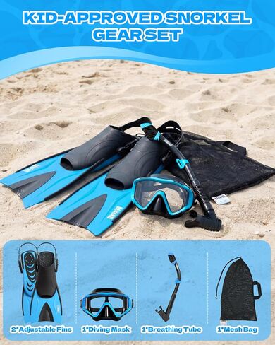 Aegend Snorkeling Gear for Kids Youth - Anti-Fog Diving Mask, Adjustable Fins & Dry Snorkel, Full Snorkel Kit for Snorkeling, Diving, Scuba Diving & Swimming in Saudi Arabia