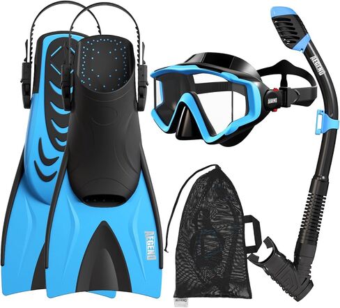 Aegend Snorkeling Gear for Kids Youth - Anti-Fog Diving Mask, Adjustable Fins & Dry Snorkel, Full Snorkel Kit for Snorkeling, Diving, Scuba Diving & Swimming in Saudi Arabia