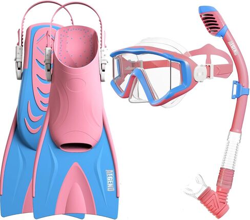 Aegend Snorkeling Gear for Kids Youth - Anti-Fog Diving Mask, Adjustable Fins & Dry Snorkel, Full Snorkel Kit for Snorkeling, Diving, Scuba Diving & Swimming in Saudi Arabia