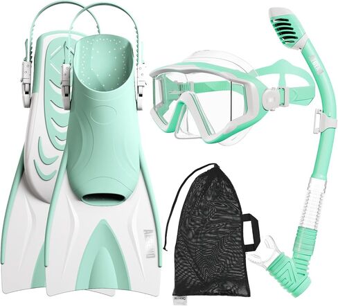 Aegend Snorkeling Gear for Kids Youth - Anti-Fog Diving Mask, Adjustable Fins & Dry Snorkel, Full Snorkel Kit for Snorkeling, Diving, Scuba Diving & Swimming in Saudi Arabia