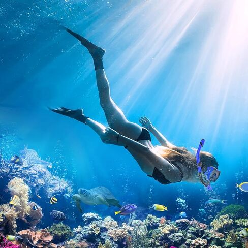 معدات الغطس للبالغين، مجموعة الغطس الجافة، قناع الغطس، رؤية بانورامية واسعة 180 درجة، معدات الغطس الاحترافية، قناع الغطس بحرية (أزرق + أسود) in Kuwait