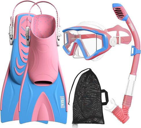 Aegend Snorkeling Gear for Kids Youth - Anti-Fog Diving Mask, Adjustable Fins & Dry Snorkel, Full Snorkel Kit for Snorkeling, Diving, Scuba Diving & Swimming in Saudi Arabia
