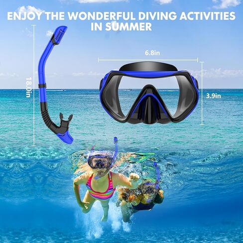 معدات الغطس للبالغين، مجموعة الغطس الجافة، قناع الغطس، رؤية بانورامية واسعة 180 درجة، معدات الغطس الاحترافية، قناع الغطس بحرية (أزرق + أسود) in Kuwait