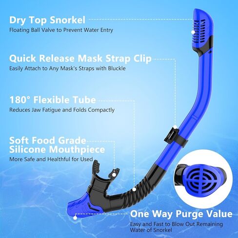 معدات الغطس للبالغين، مجموعة الغطس الجافة، قناع الغطس، رؤية بانورامية واسعة 180 درجة، معدات الغطس الاحترافية، قناع الغطس بحرية (أزرق + أسود) in Kuwait