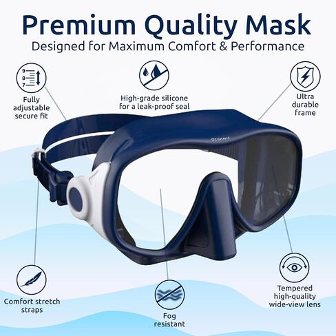 Oceanic Snorkel Combo Set Adult – Premium Snorkeling Gear for Adults with Dry-Top Snorkel & Tempered Glass Mask – Leak-Proof Silicone Seal for Clear Underwater Vision in Saudi Arabia