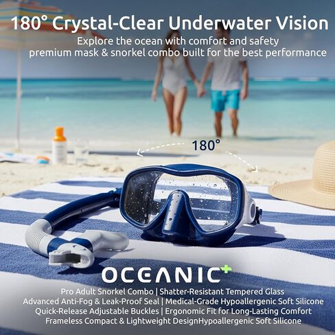 Oceanic Snorkel Combo Set Adult – Premium Snorkeling Gear for Adults with Dry-Top Snorkel & Tempered Glass Mask – Leak-Proof Silicone Seal for Clear Underwater Vision in Saudi Arabia