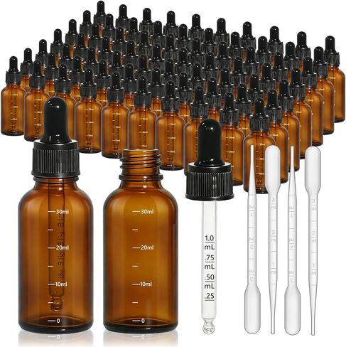 48 Pack 2oz Dark Amber Dropper Bottles with Measurement, 60ml Leakproof Tincture Bottles with Eye Dropper for Essential Oils, Perfume, Hair Oil, Liquids in Kuwait