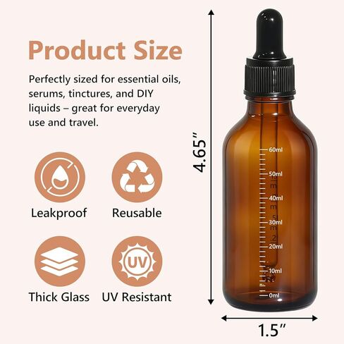 48 Pack 2oz Dark Amber Dropper Bottles with Measurement, 60ml Leakproof Tincture Bottles with Eye Dropper for Essential Oils, Perfume, Hair Oil, Liquids in Saudi Arabia