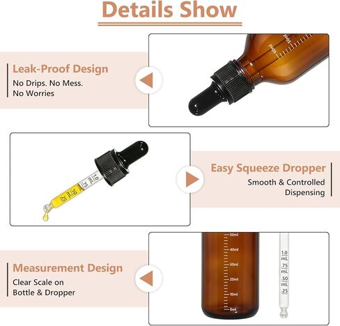 48 Pack 2oz Dark Amber Dropper Bottles with Measurement, 60ml Leakproof Tincture Bottles with Eye Dropper for Essential Oils, Perfume, Hair Oil, Liquids in Saudi Arabia
