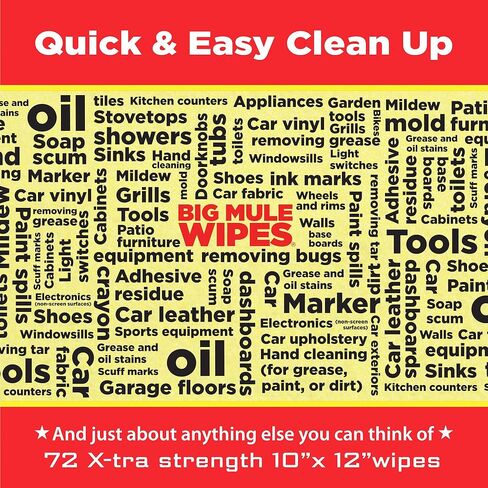 XL Heavy-Duty Cleaning Wipes – 2 Pack (10" x 12") – All-Purpose Garage, Automotive & Home Cleaning Wipes – Grease, Ink, Paint, Tar & Grime Remover – Multiple Surfaces in Kuwait