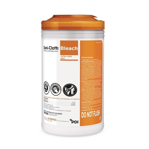 PDI Healthcare P25784 Sani-Cloth Bleach مبيد للجراثيم مناديل للاستعمال مرة واحدة، كبير جدًا، مقاس 7-1/2 بوصة × 15 بوصة، عبوة من 65 قطعة in Saudi Arabia