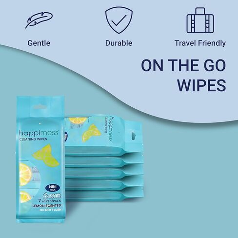 happimess WPE1005A-6SET On-the-Go Multi-Surface Cleaning Wipes, Lemon Scented Travel Wipes, 36 Mini Packs, 7 Wipes Per Pack (252 Total Wipes) in Saudi Arabia
