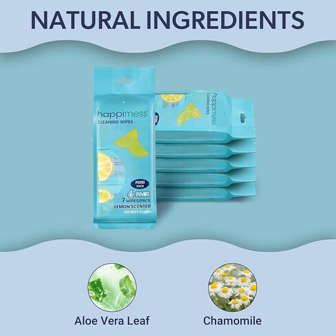 happimess WPE1005A-6SET On-the-Go Multi-Surface Cleaning Wipes, Lemon Scented Travel Wipes, 36 Mini Packs, 7 Wipes Per Pack (252 Total Wipes) in Saudi Arabia
