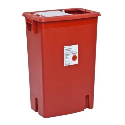حاوية الأدوات الحادة من COVIDIEN SharpSafety، مقاس 66 سم ارتفاعًا × 45 سم عرضًا × 30 سم عمقًا، سعة 18 جالون، مدخل رأسي، غطاء منزلق مع قفل آمن، علبة نفايات حمراء مع غطاء شفاف للتخلص الآمن، عدد 1 in Saudi Arabia